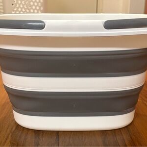 Collapsible Storage Bin in Gray and White – Portable Home Organizer